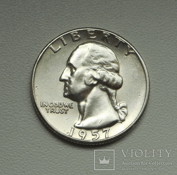 1/4 доллара США 1957 г. (без метки монетного двора) серебро, фото №3