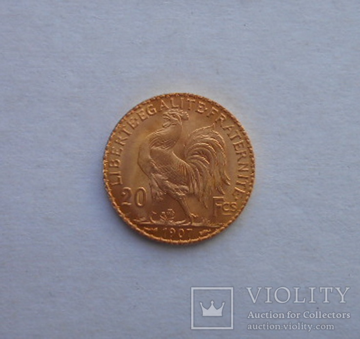 20 франков 1907г. Франция. 6,45гр., фото №3