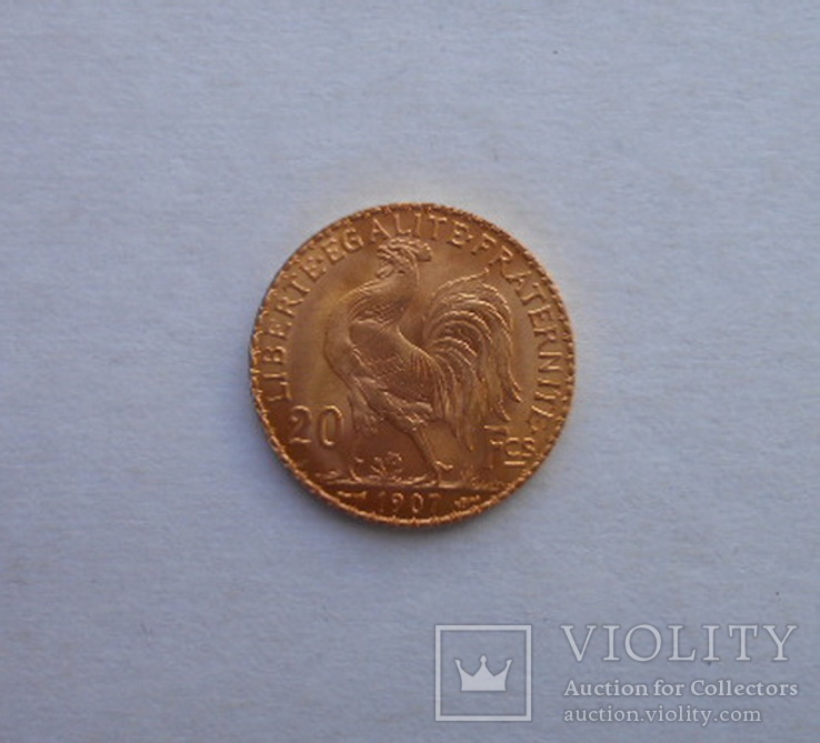 20 франков 1907г. Франция. 6,45гр., фото №5