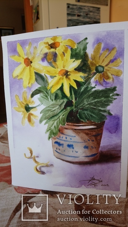 Желтые цветы в фарфоровой вазе, фото №2
