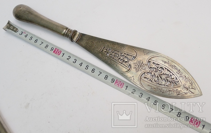 Старинный нож и вилка для рыбы. Серебро ( рукоятки ) 301 грамм., фото №8
