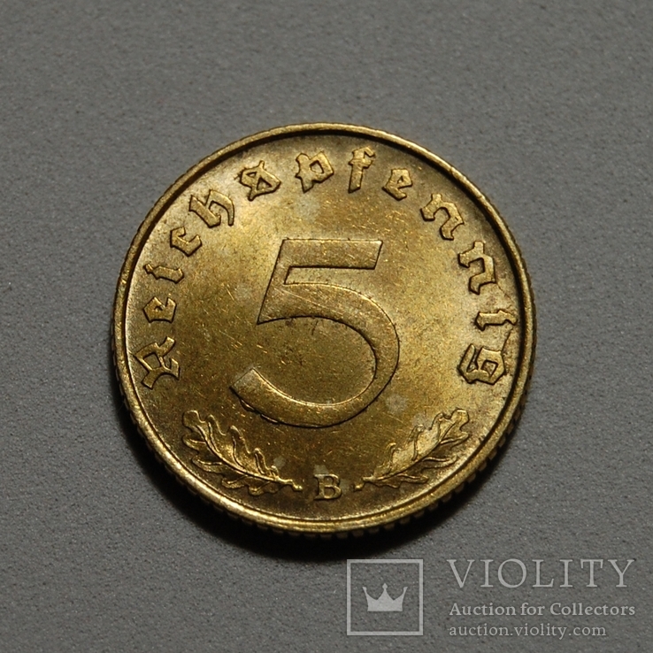 Германия - 5 Reichspfennig 1939 B - (XF+), фото №2
