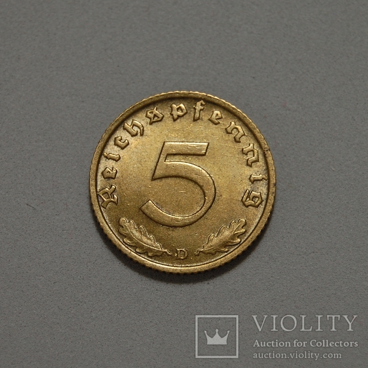 Германия - 5 Reichspfennig 1938 D - (XF), фото №2