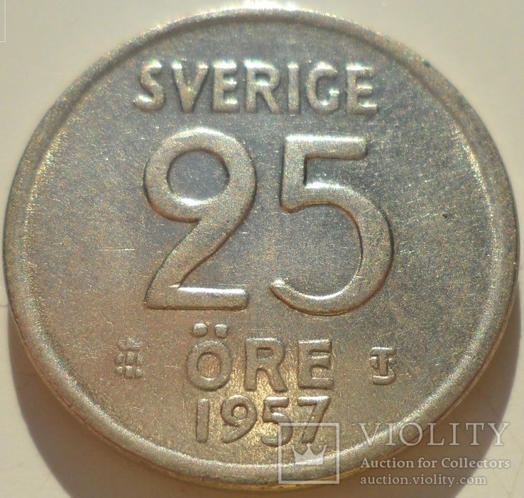 Королевство Швеция Густав VI Адольф 25 эре 1957 Серебро