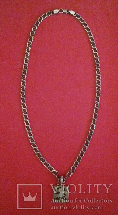 Серебренная цепочка с кулоном Георгия Победаносца
