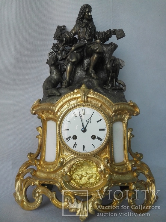 Каминные часы с баснописцем Лафонтеном XIX века, фото №2