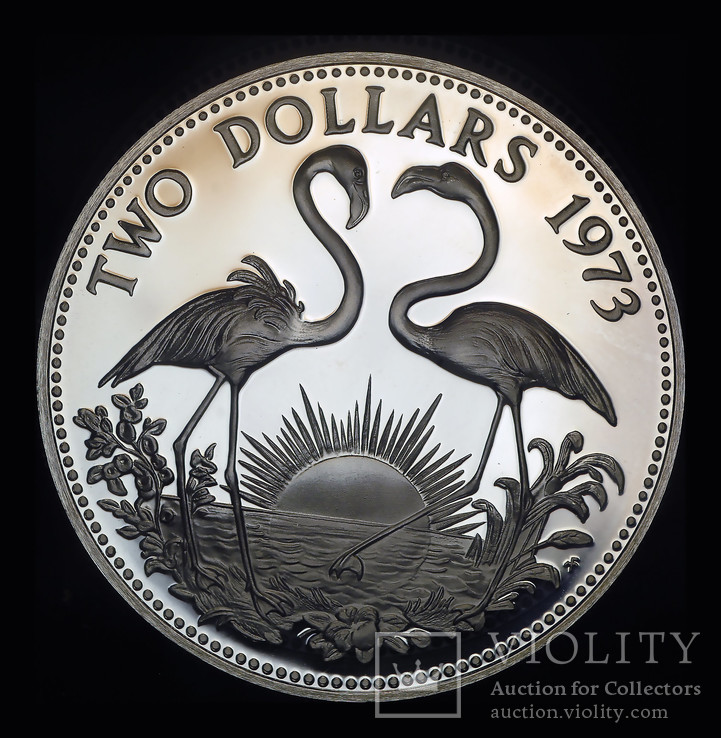 Багамские о-ва 2 доллара 1973 пруф серебро 29,8 грамм 925 пробы