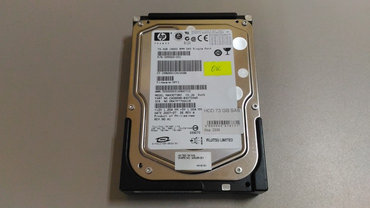 Жесткий диск HP Fujitsu 73GB 15000rpm 16MB MAX3073RC SAS, фото №3