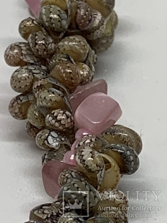 Переплитение камней с красивой окраской бусинок и  большим кулоном (кошачий глаз), фото №9