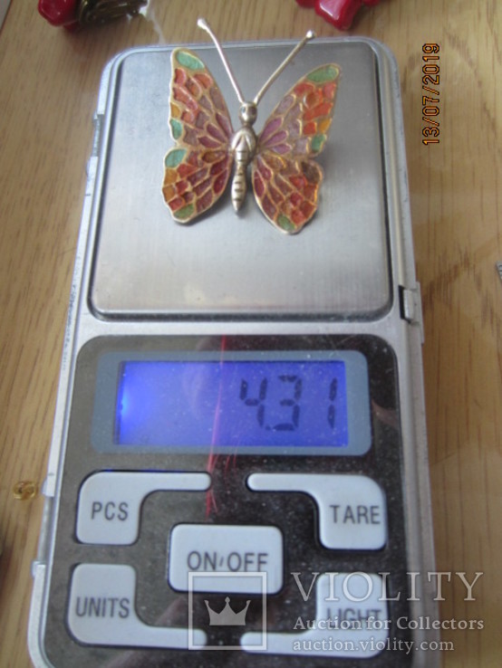 Брошь бабочка серебро 925 эмаль винтаж, фото №7