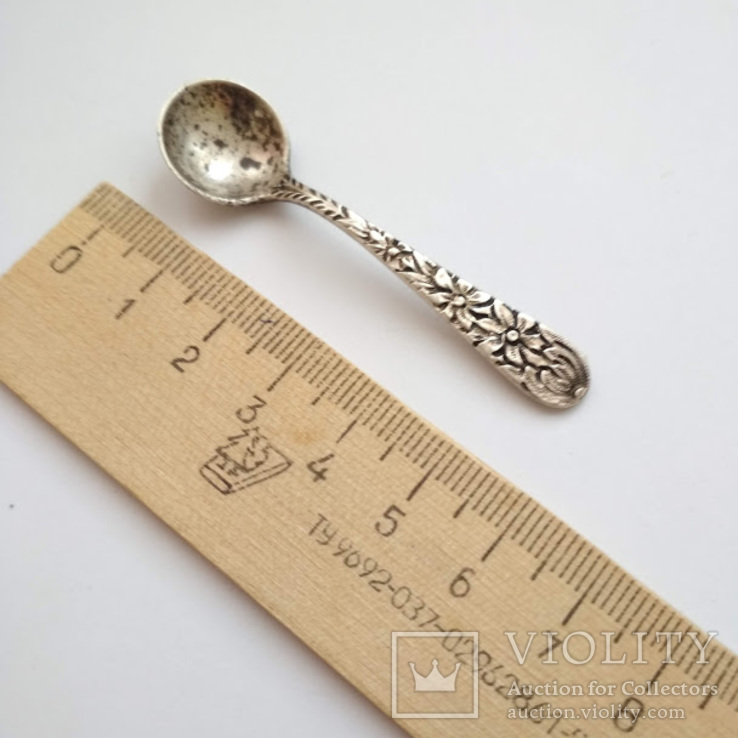 Серебряная ложечка для соли с орнаментом, фото №4
