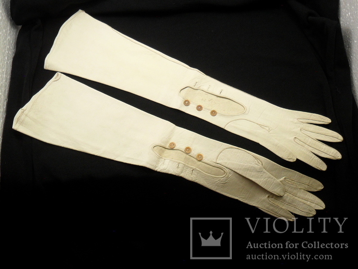 Длинные женские лайковые перчатки - белые .До 1917 года., фото №2