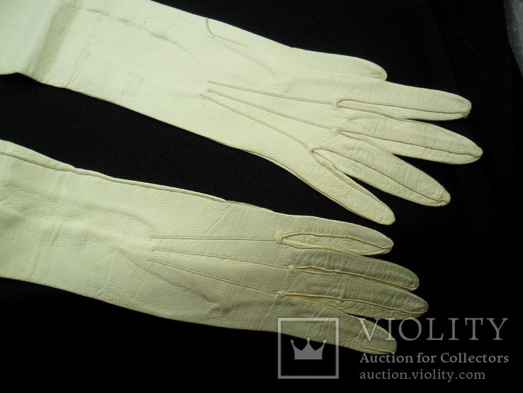 Длинные женские лайковые перчатки - белые .До 1917 года., фото №7