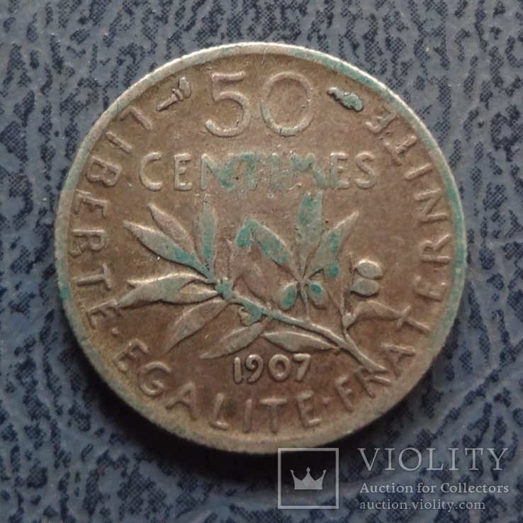 50 сантимов 1907 Франция   серебро    (,9.2.5)~, фото №2