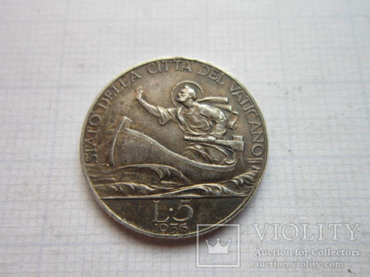 Ватікан 5 лір срібло 1936р,Папа Пий XI -18, фото №6