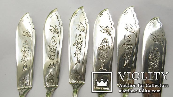 Серебряные ножи 279 гр. серебро 800 проба набор из 6 шт., фото №3