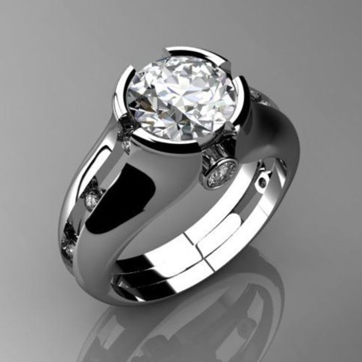 Серебряное кольцо с крупным камнем (engagement ring), фото №2