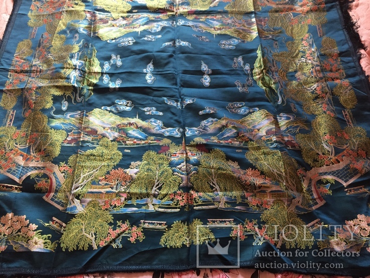 Скатерть вышитая шелк парча Китай, фото №12