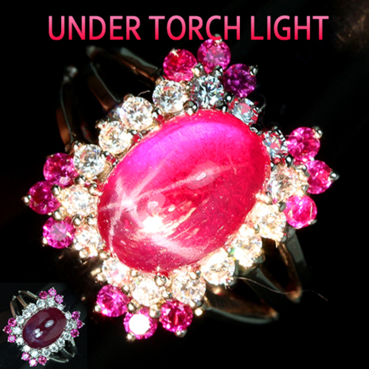 Кольцо серебряное 925 натуральный звездный рубин, красно - розовый рубин, белый сапфир., фото №2