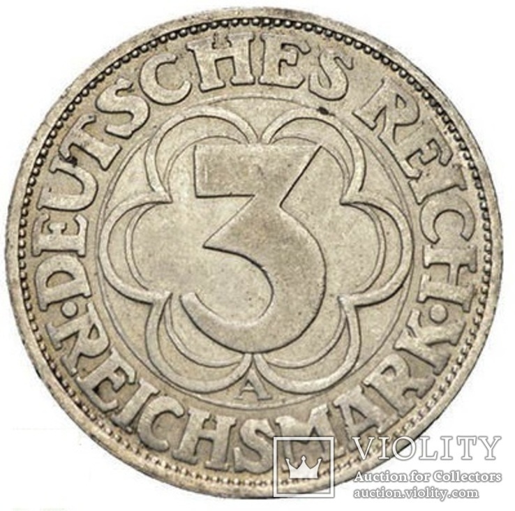 Веймарская Республика 3 марки 1927 года A Нордхаузен, фото №3