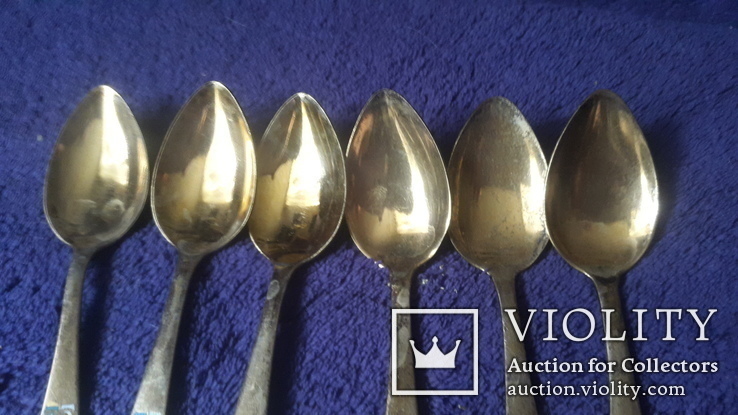 6 серебряных позолоченных  ложек в эмали проба 875, фото №5