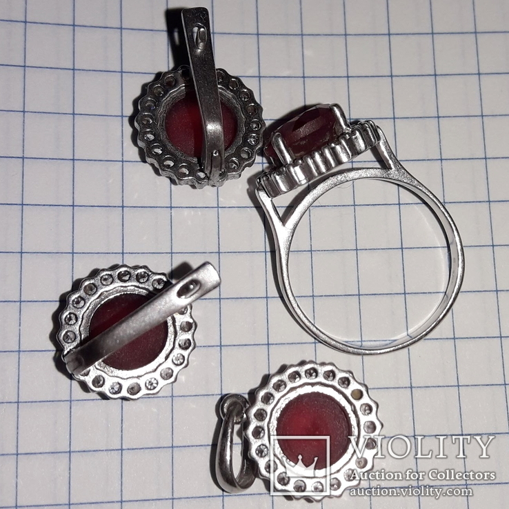 Серьги, кольцо и подвес, серебро 925, рубин, фото №7