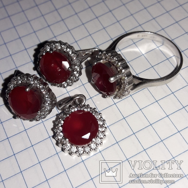 Серьги, кольцо и подвес, серебро 925, рубин, фото №8