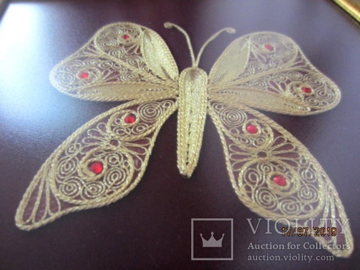 Бабочка филигрань  золотая нить ручная работа, фото №6