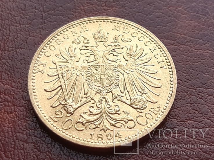 Золото. 20 крон 1894 г. Австрия Франц Иосиф I, фото №6