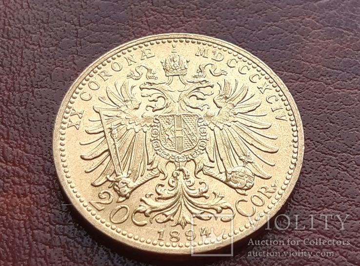 Золото. 20 крон 1894 г. Австрия Франц Иосиф I, фото №8