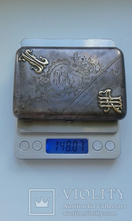 Серебряный портсигар с золотыми накладками (Наумовъ), фото №11