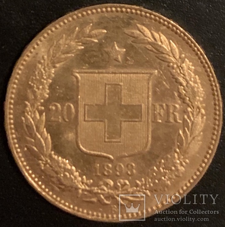 20 франків 1893 Золото, фото №2