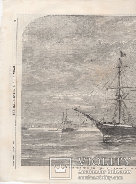 Старинная гравюра. 1858 год. Корабль с членами палаты общин. (41х29см.)., фото №6