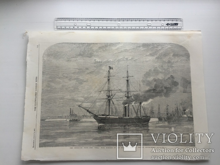 Старинная гравюра. 1858 год. Корабль с членами палаты общин. (41х29см.)., фото №8