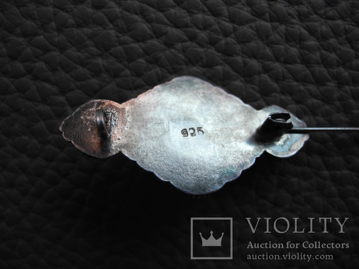 Старинная брошь серебро 925 пр, камень, позолота, фото №6