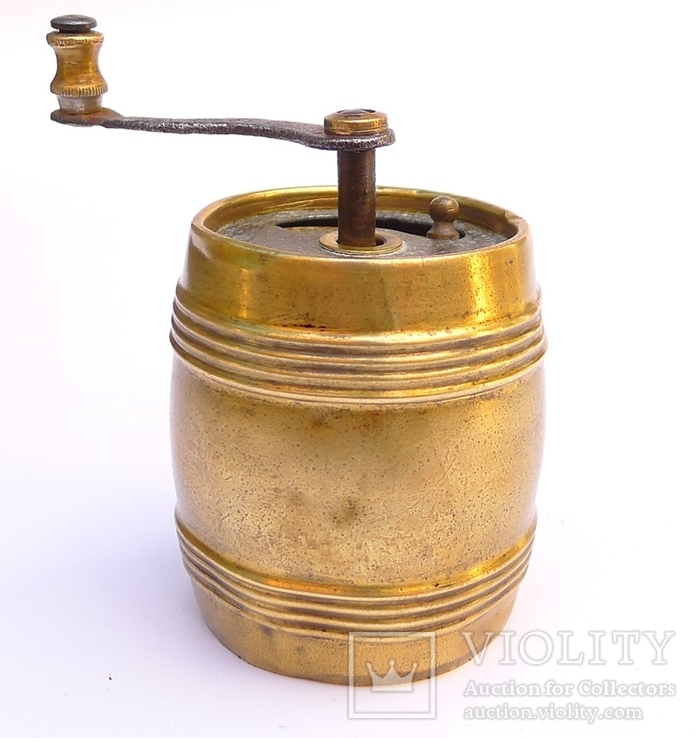 Старинная бронзовая мельница для перца или кофе " Бочонок", фото №6