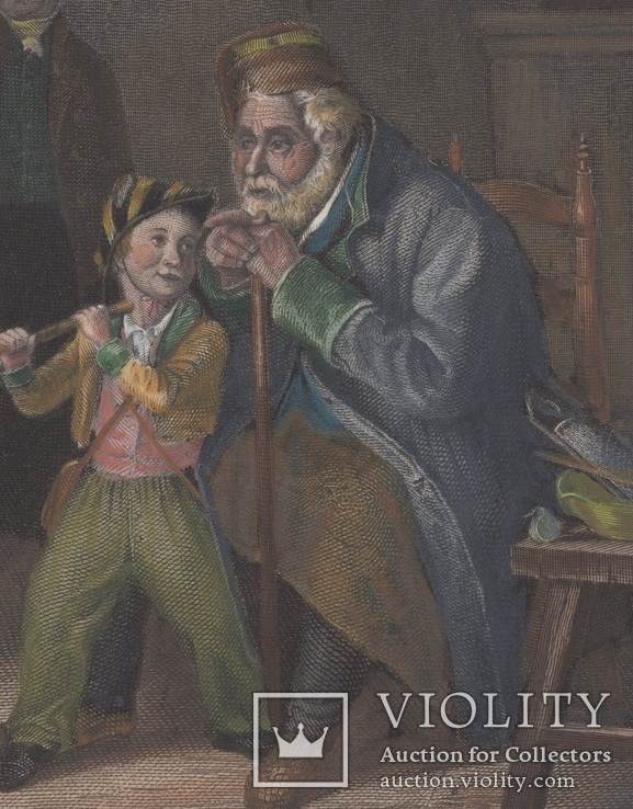 Старинная цветная гравюра. Инвалид. Краус Альфред. 1850 год. (26,7 х 20,3 см.)., фото №3