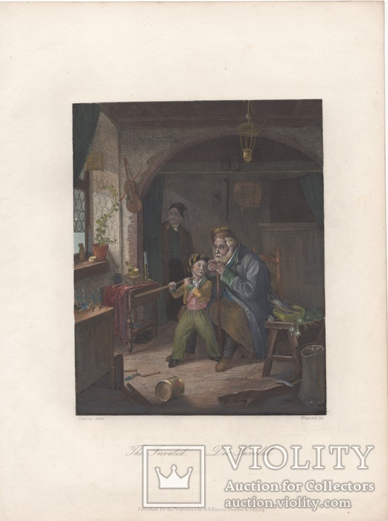 Старинная цветная гравюра. Инвалид. Краус Альфред. 1850 год. (26,7 х 20,3 см.)., фото №5