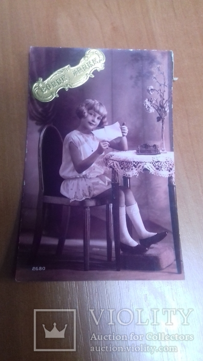 Открытка Бельгия. 1930 г. Девочка. Письмо. Дети. Цветы