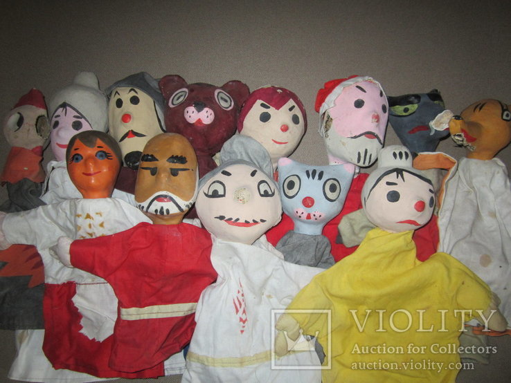 Старинные перчаточные куклы кукольный театр 13шт опилки СССР, фото №2