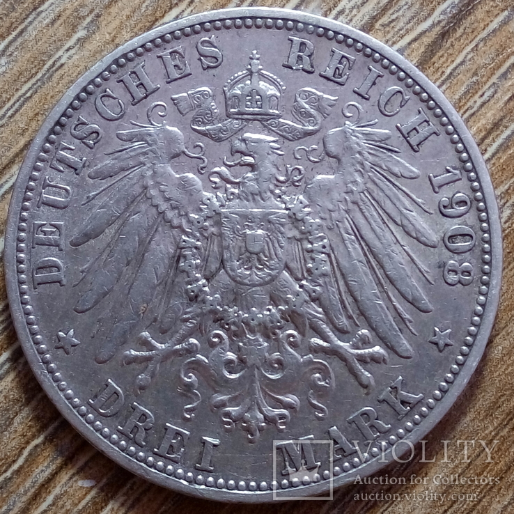 Бавария 3 марки 1908 г., фото №3