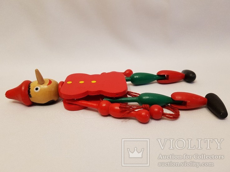 Буратино , подвижная деревянная игрушка 19 см. на верёвочке № 2, фото №6