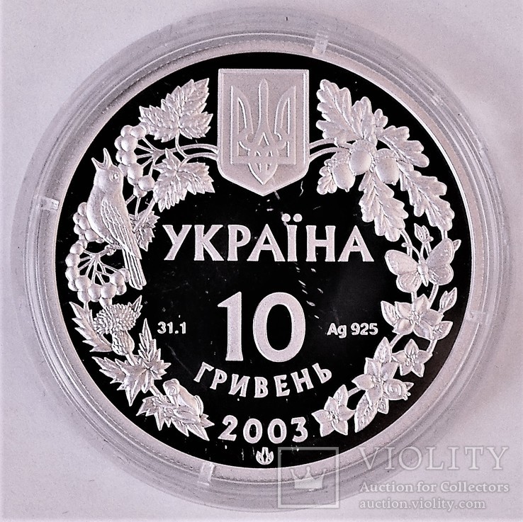 Зубр, 10 грн 2003 р, срібло. Перша монета вагою 1 унція і тиражем 2.000 шт, фото №3