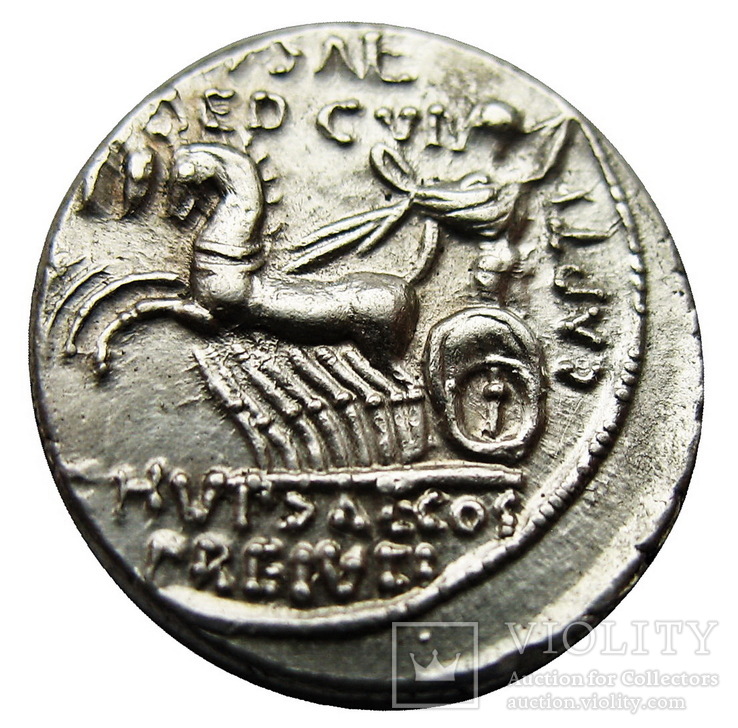 Республиканский денарий M. Aemilius Scaurus and Pub. Plautius Hypsaeus. 58 г. до н.э., фото №3