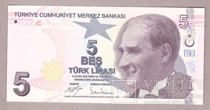 Банкнота Турции 5 лир 2009 г. UNC, фото №2