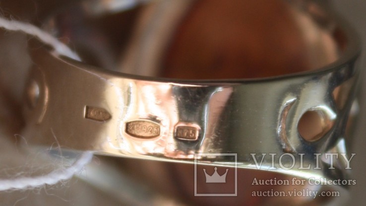 Серебряное кольцо с янтарем и золотом, фото №3