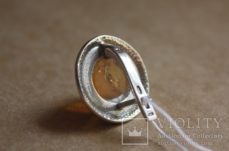 Серебряные серьги с янтарем, фото №6