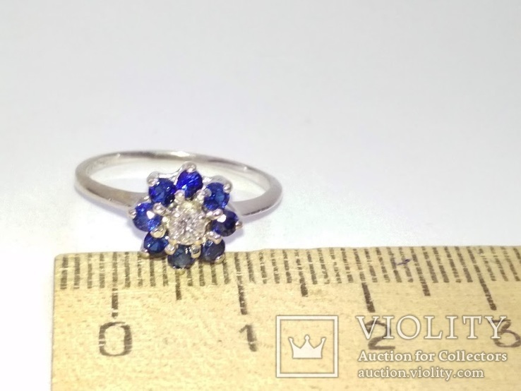 Золотое кольцо с натуральными сапфирами и бриллиантом, фото №7