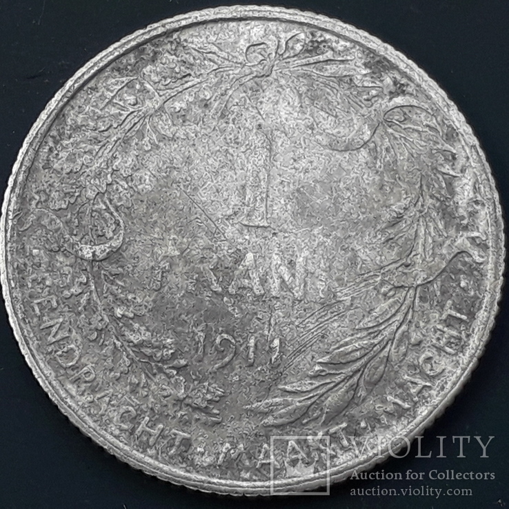 1 франк, Бельгия, 1911 год, DER BELGEN, серебро, 835-я проба, 5 грамм