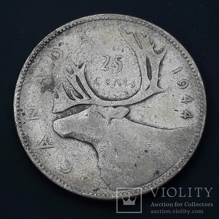 25 центов, Канада, 1944 год, серебро, 0.800, 5.83 грамма